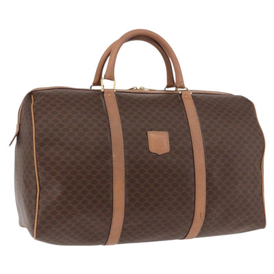 CELINE Macadam Canvas Boston Bag PVC Leather Brown Gold Auth fm5376