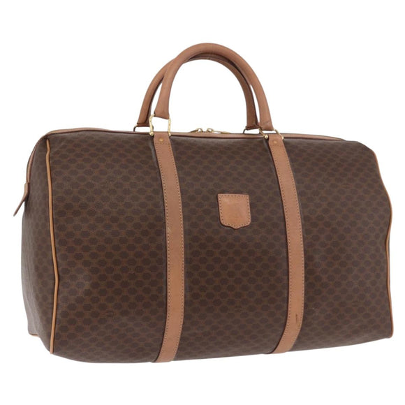 CELINE Macadam Canvas Boston Bag PVC Leather Brown Gold Auth fm5376