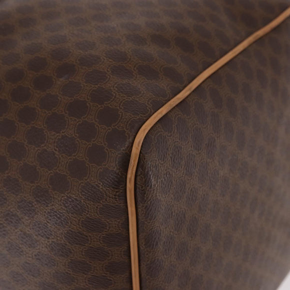 CELINE Macadam Canvas Boston Bag PVC Leather Brown Gold Auth fm5376