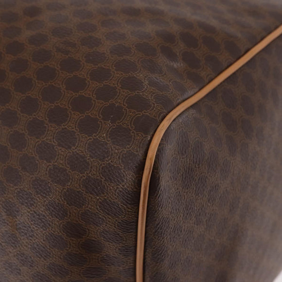 CELINE Macadam Canvas Boston Bag PVC Leer Bruin Goud Auth fm5376