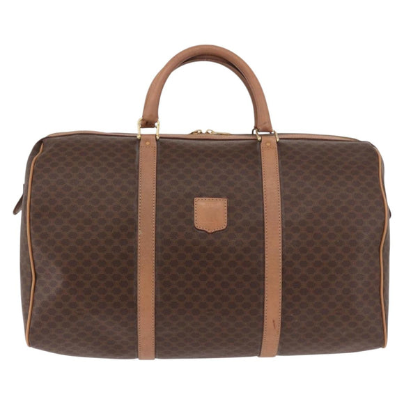 CELINE Macadam Canvas Boston Bag PVC Leather Brown Gold Auth fm5376