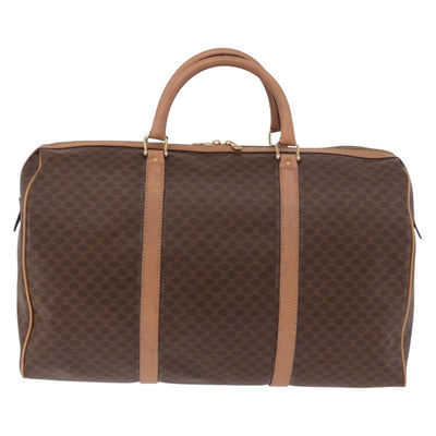 CELINE Macadam Canvas Boston Bag PVC Leather Brown Gold Auth fm5376 - 0