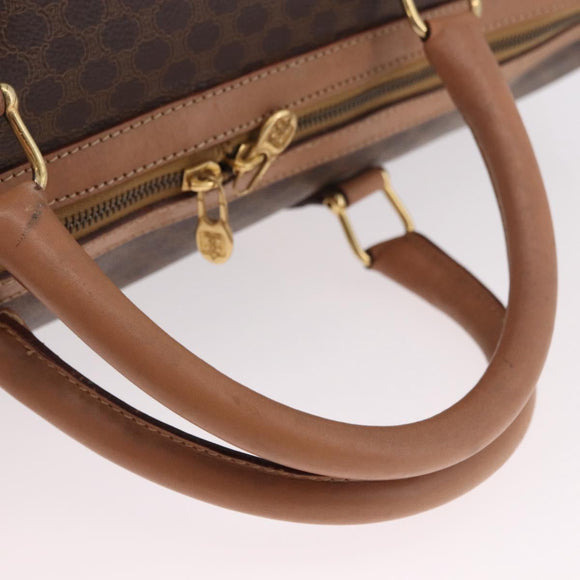 CELINE Macadam Canvas Boston Bag PVC Leather Brown Gold Auth fm5376