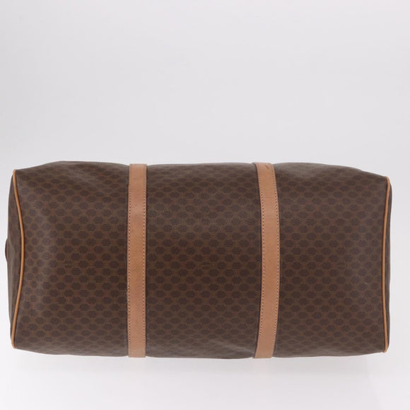 CELINE Macadam Canvas Boston Bag PVC Leer Bruin Goud Auth fm5376