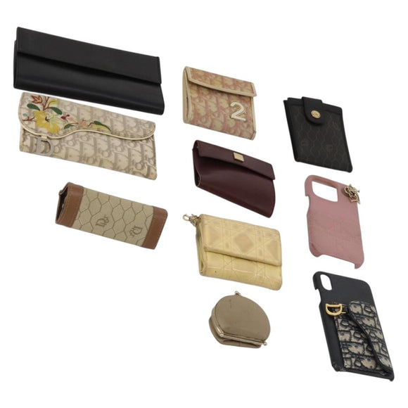Christian Dior Wallet Leather 10 Set Beige Black black Auth fm5377