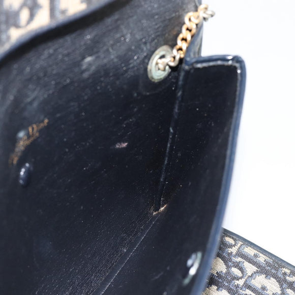 Christian Dior Trotter Canvas Shoulder Bag Navy Gold Auth fm5383