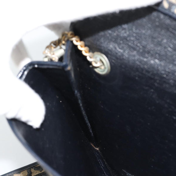 Christian Dior Trotter Canvas Shoulder Bag Navy Gold Auth fm5383