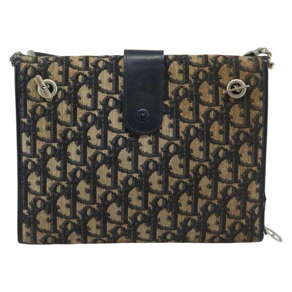 Christian Dior Trotter Canvas Shoulder Bag Navy Gold Auth fm5383