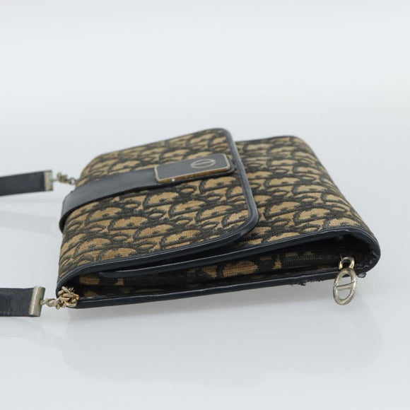 Christian Dior Trotter Canvas Shoulder Bag Navy Gold Auth fm5383