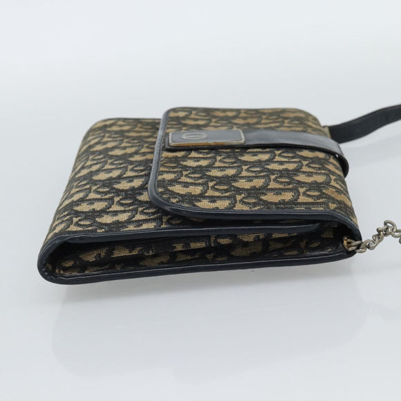 Christian Dior Trotter Canvas Shoulder Bag Navy Gold Auth fm5383