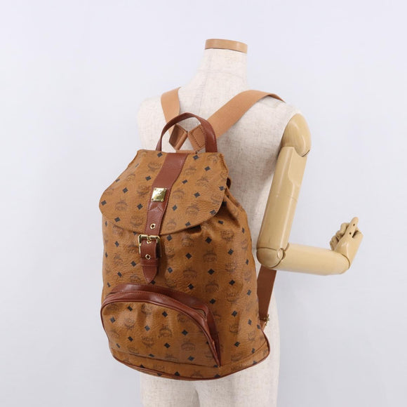 MCM Vicetos Logogram Backpack PVC Beige Gold Auth fm5385A