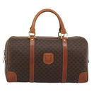 CELINE Macadam Canvas Boston Bag PVC Leather Brown Gold Auth fm5386A-13