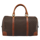 CELINE Macadam Canvas Boston Bag PVC Leather Brown Gold Auth fm5386A-2