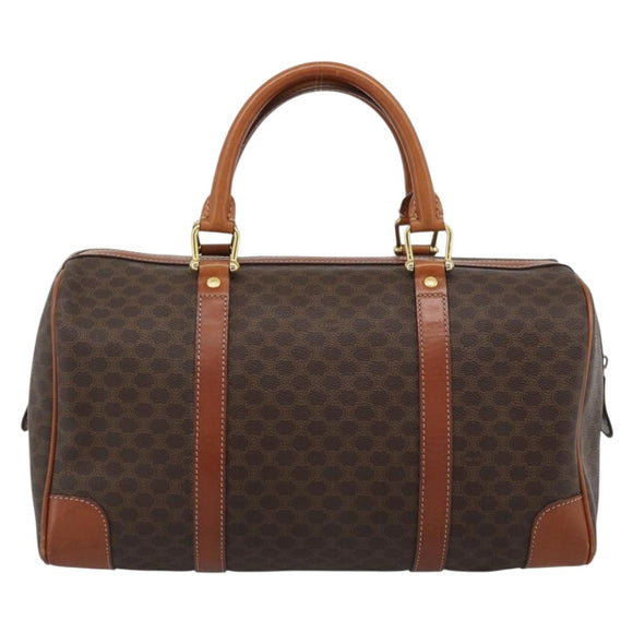 CELINE Macadam Canvas Boston Bag PVC Leather Brown Gold Auth fm5386A
