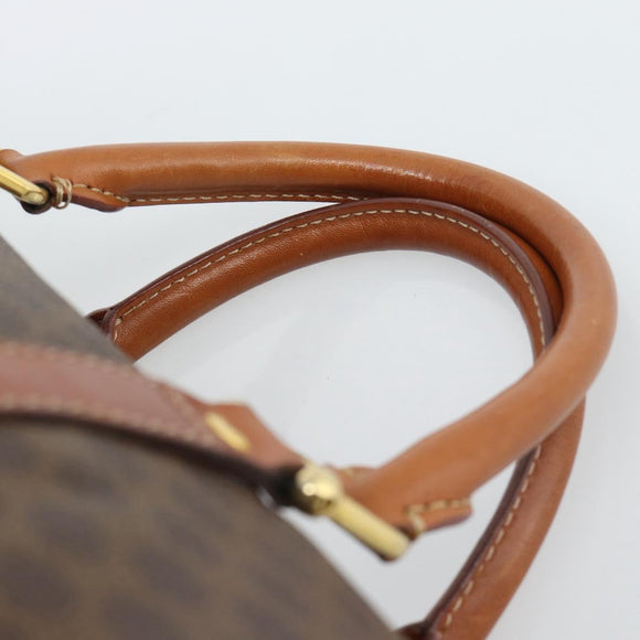 CELINE Macadam Canvas Boston Bag PVC Leather Brown Gold Auth fm5386A