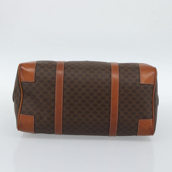 CELINE Macadam Canvas Boston Bag PVC Leather Brown Gold Auth fm5386A