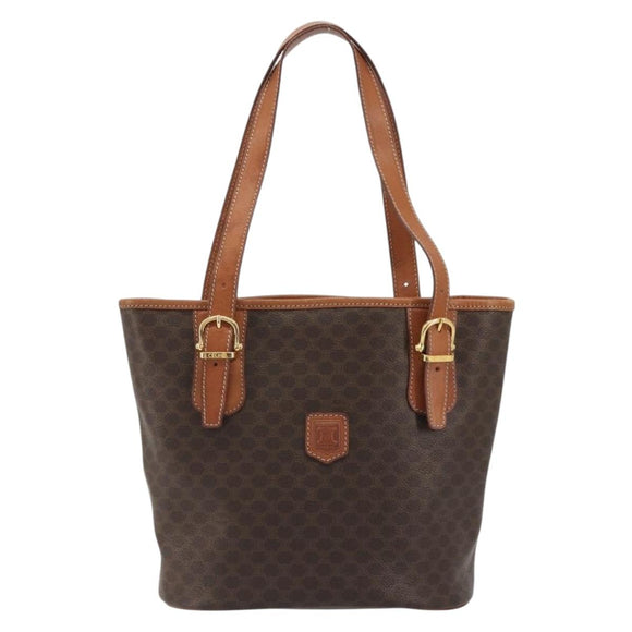 CELINE Macadam Canvas Shoulder Bag PVC Leather Brown Gold Auth fm5387A