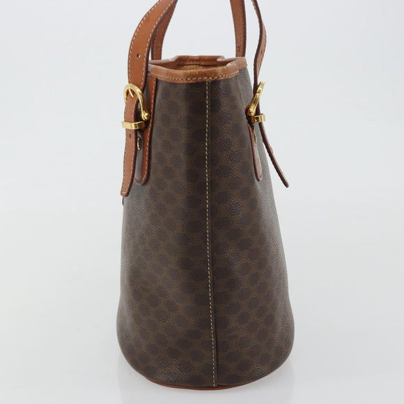 CELINE Macadam Canvas Shoulder Bag PVC Leather Brown Gold Auth fm5387A