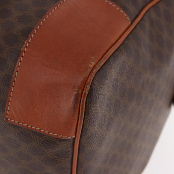CELINE Macadam Canvas Boston Bag PVC Leather Brown Gold Auth fm5391