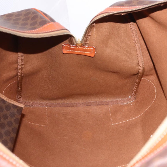 CELINE Macadam Canvas Boston Bag PVC Leather Brown Gold Auth fm5391