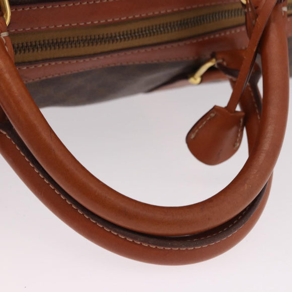CELINE Macadam Canvas Boston Bag PVC Leather Brown Gold Auth fm5391