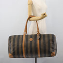 FENDI Pecan Canvas Boston Bag PVC 2way Black Brown Auth fm5392-24