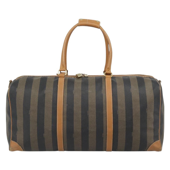 FENDI Pecan Canvas Boston Bag PVC 2way Black Brown Auth fm5392