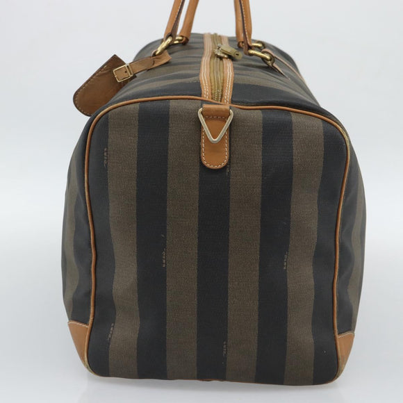FENDI Pecan Canvas Boston Bag PVC 2way Black Brown Auth fm5392