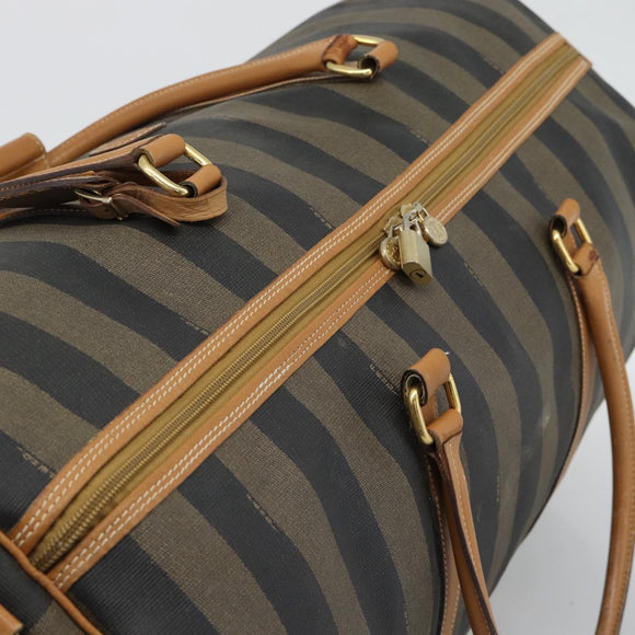FENDI Pecan Canvas Boston Bag PVC 2way Black Brown Auth fm5392