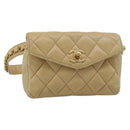 CHANEL Matelasse Waist bag Lamb Skin Beige Gold CC Auth fm5396-1