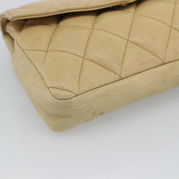 CHANEL Matelasse Waist bag Lamb Skin Beige Gold CC Auth fm5396