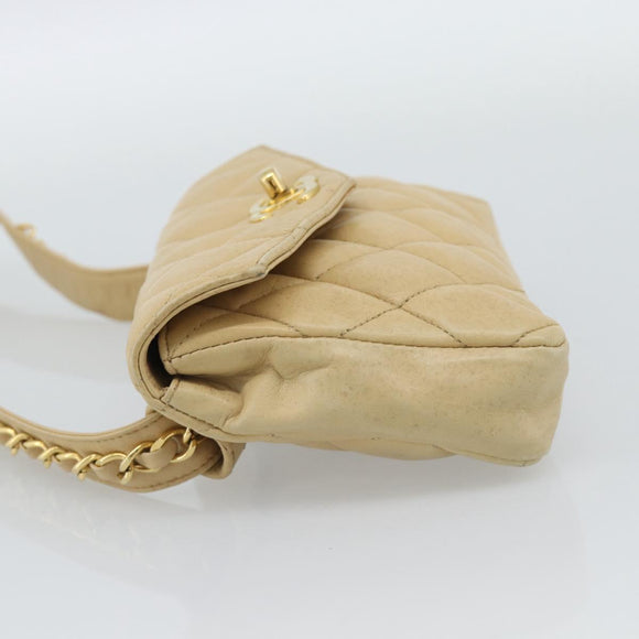 CHANEL Matelasse Waist bag Lamb Skin Beige Gold CC Auth fm5396