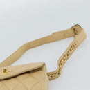 CHANEL Matelasse Waist bag Lamb Skin Beige Gold CC Auth fm5396-8