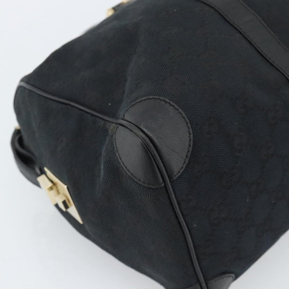 GUCCI GG Canvas Boston Bag Black Gold 000 0846 Auth fm5397V