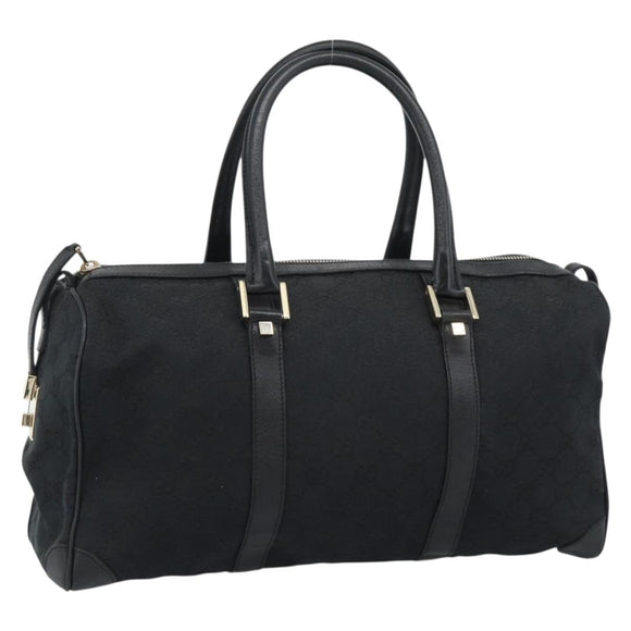 GUCCI GG Canvas Boston Bag Black Gold 000 0846 Auth fm5397V