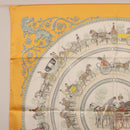 HERMES Carre 90 Scarf ""LA PROMENADE DE LONGCHAMPS"" Silk Yellow Auth fm5398M-13