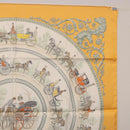 HERMES Carre 90 Scarf ""LA PROMENADE DE LONGCHAMPS"" Silk Yellow Auth fm5398M-15