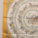 HERMES Carre 90 Scarf ""LA PROMENADE DE LONGCHAMPS"" Silk Yellow Auth fm5398M-16