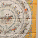 HERMES Carre 90 Scarf ""LA PROMENADE DE LONGCHAMPS"" Silk Yellow Auth fm5398M-18