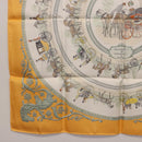 HERMES Carre 90 Scarf ""LA PROMENADE DE LONGCHAMPS"" Silk Yellow Auth fm5398M-19
