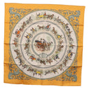 HERMES Carre 90 Scarf ""LA PROMENADE DE LONGCHAMPS"" Silk Yellow Auth fm5398M-1