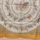 HERMES Carre 90 Scarf ""LA PROMENADE DE LONGCHAMPS"" Silk Yellow Auth fm5398M-20