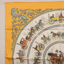 HERMES Carre 90 Scarf ""LA PROMENADE DE LONGCHAMPS"" Silk Yellow Auth fm5398M-2