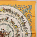HERMES Carre 90 Scarf ""LA PROMENADE DE LONGCHAMPS"" Silk Yellow Auth fm5398M-4