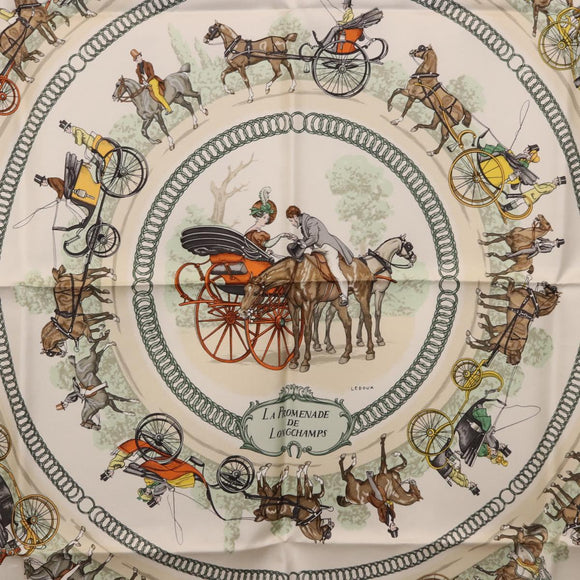 HERMES Carre 90 Scarf ""LA PROMENADE DE LONGCHAMPS"" Silk Yellow Auth fm5398M