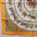 HERMES Carre 90 Scarf ""LA PROMENADE DE LONGCHAMPS"" Silk Yellow Auth fm5398M-8