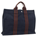 HERMES Fourre Tout MM Hand Bag Canvas Navy Silver Auth fm5406-1