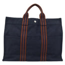 HERMES Fourre Tout MM Hand Bag Canvas Navy Silver Auth fm5406-2