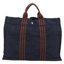 HERMES Fourre Tout MM Hand Bag Canvas Navy Silver Auth fm5406-3