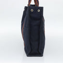 HERMES Fourre Tout MM Hand Bag Canvas Navy Silver Auth fm5406-5